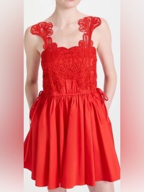 Self Portrait Red Macrame Lace mini Dress